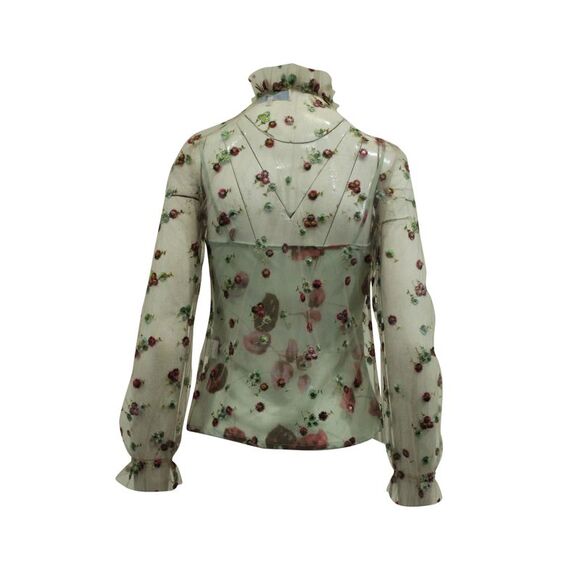 Luisa Beccaria Floral Embroidered Mesh Blouse in Multicolor Polyester - Picture 4 of 7